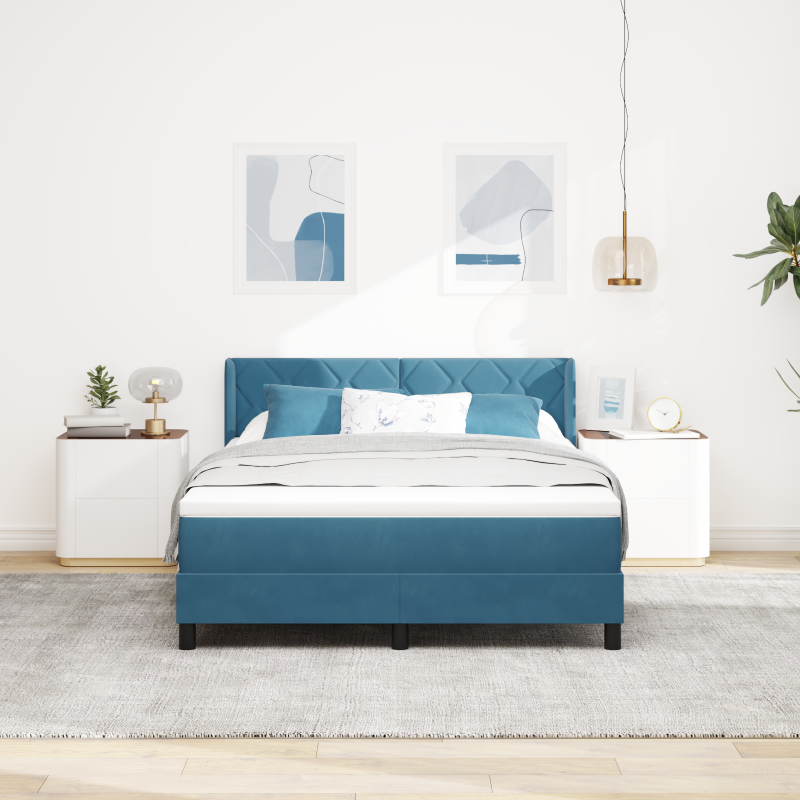 Boxspringbett mit Matratze Dunkelblau 140x190 cm Samt