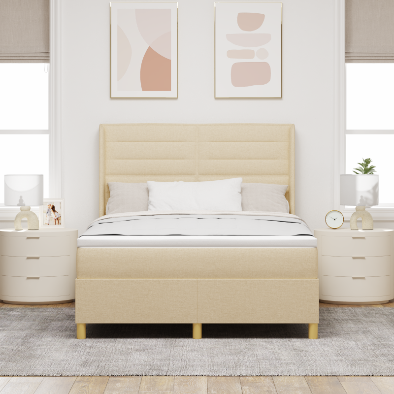 Boxspringbett mit Matratze in Creme, 160x200 cm Stoff