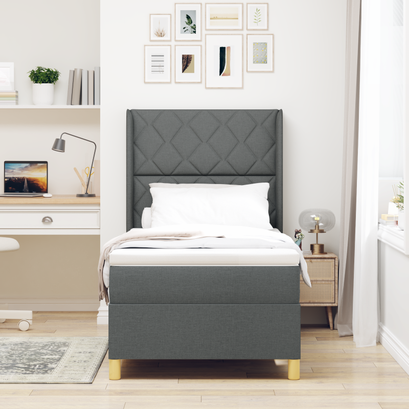 Boxspringbett mit Matratze Dunkelgrau 90x200 cm Stoff