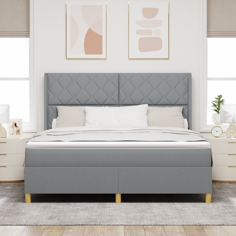 Boxspringbett mit Matratze Hellgrau 180x200 cm Stoff