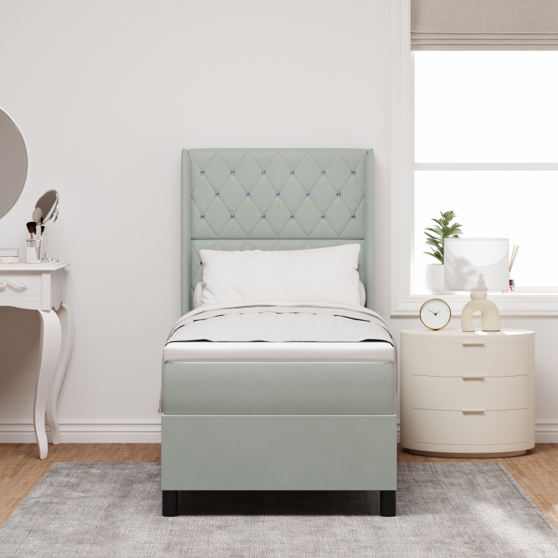 Boxspringbett mit Matratze Hellgrau 80x200 cm Velours