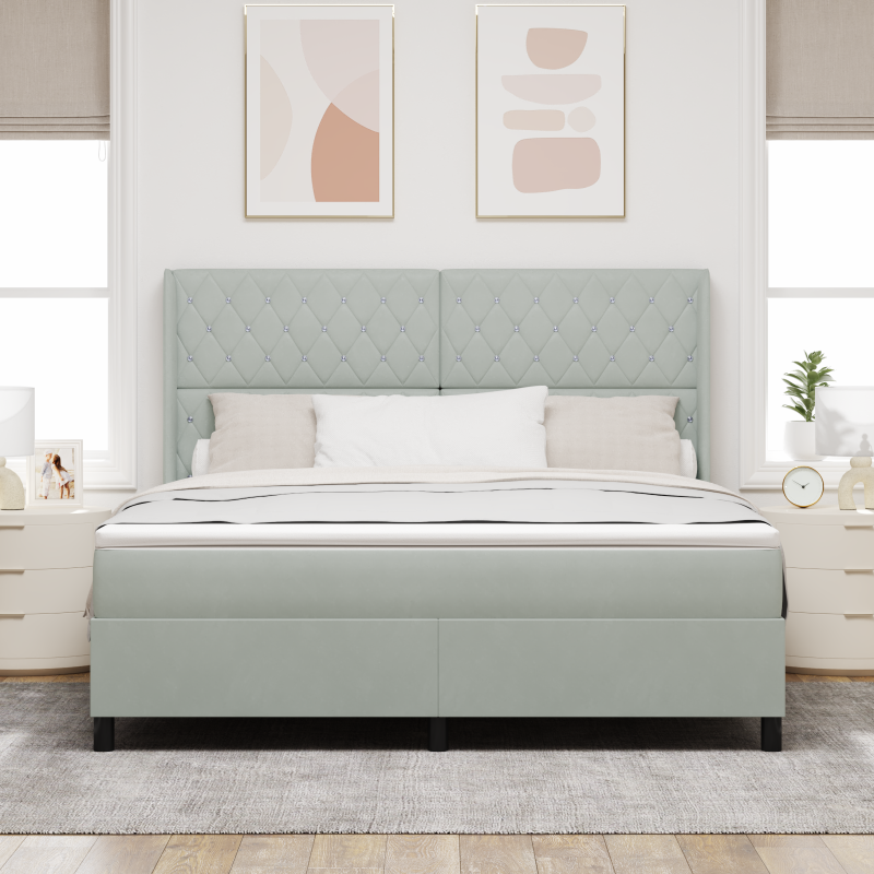 Boxspringbett mit Matratze Hellgrau 180x200 cm Samt