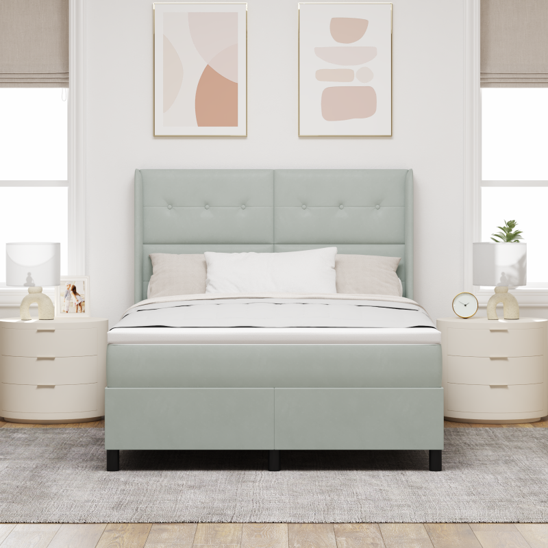 Boxspringbett mit Matratze Hellgrau 160x200 cm Velours