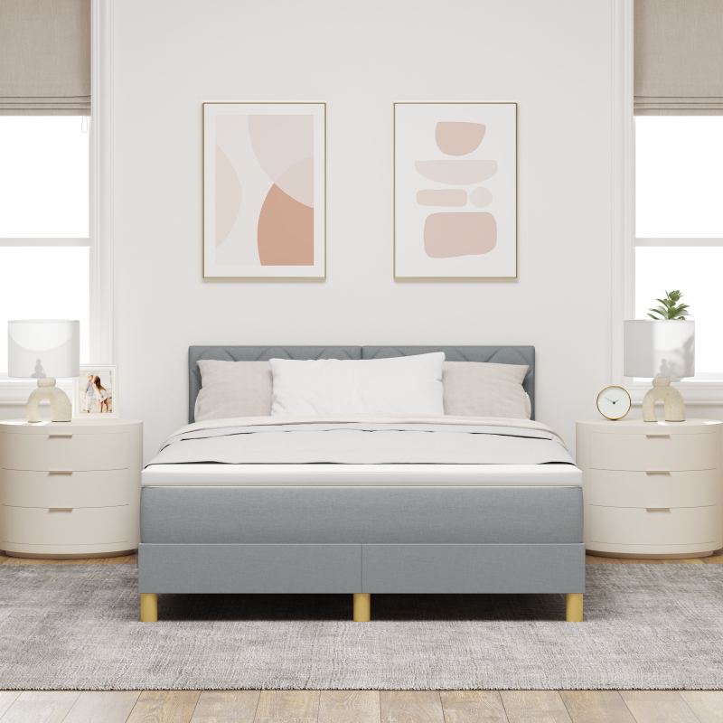 Boxspringbett mit Matratze & LED Hellgrau 140x200 cm Stoff