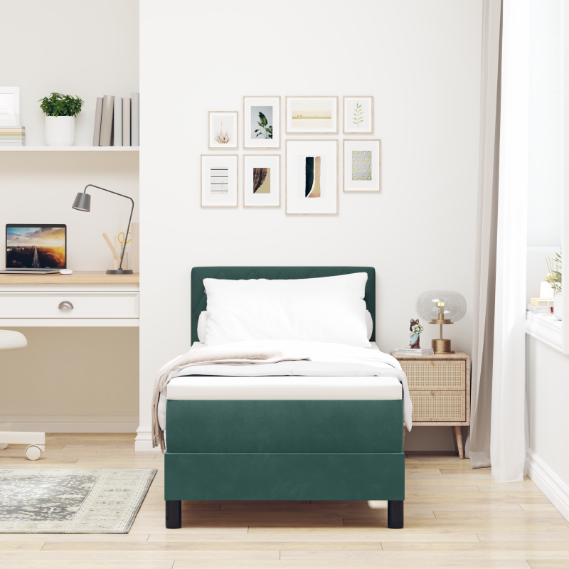 Boxspringbett mit Matratze & LED Dunkelgrün 80x200 cm Samt