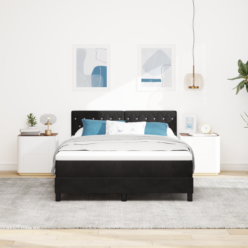 Boxspringbett mit Matratze & LED Schwarz 140x200 cm Samt