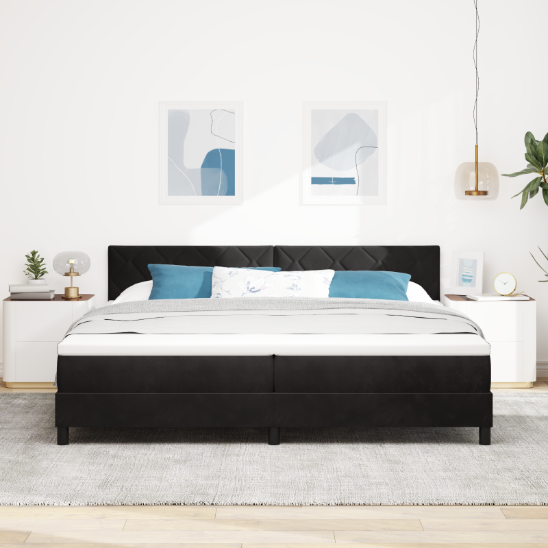 Boxspringbett mit Matratze & LED Schwarz 200x200 cm Velours