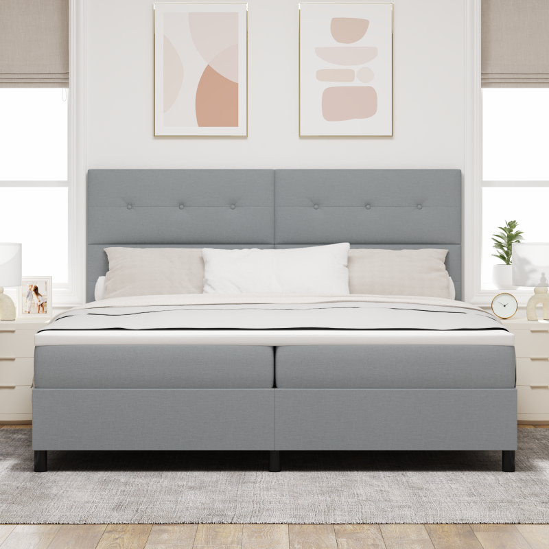 Boxspringbett mit Matratze & LED Hellgrau 200x200 cm Stoff