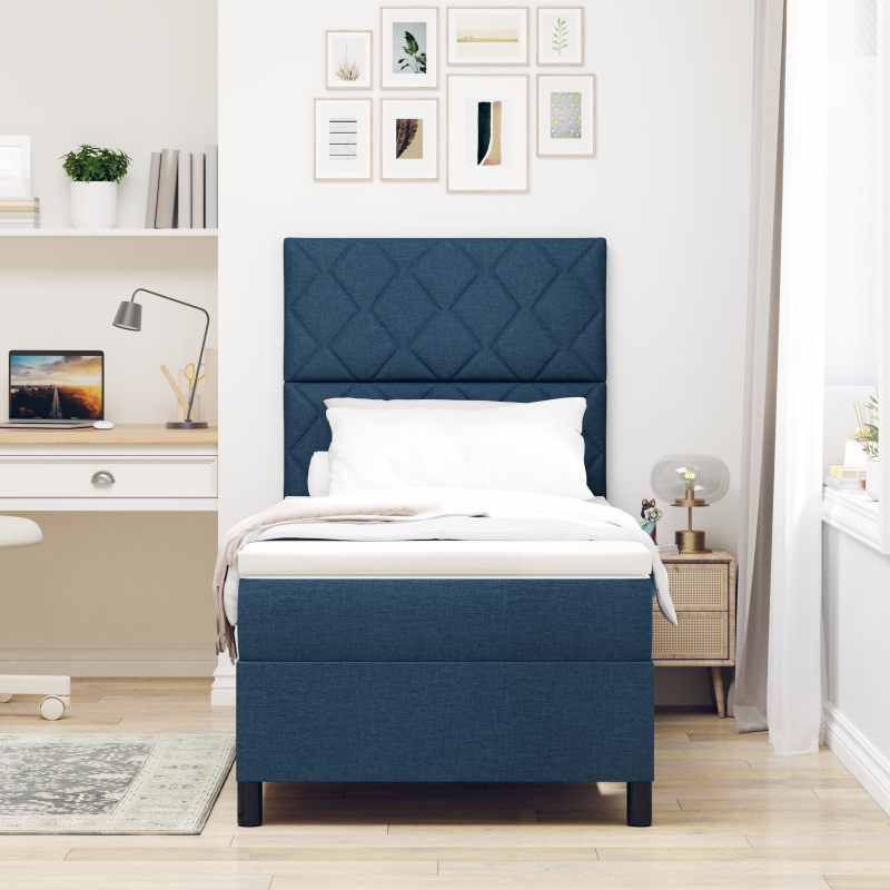 Boxspringbett mit Matratze & LED Blau 90x200 cm Stoff