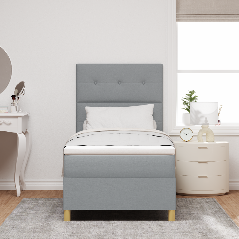 Boxspringbett mit Matratze & LED Licht Hellgrau 100x200 cm Stoff