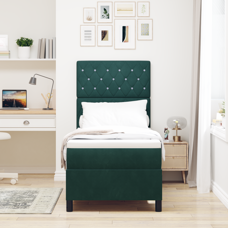 Boxspringbett mit Matratze & LED Dunkelgrün 80x200 cm Velours