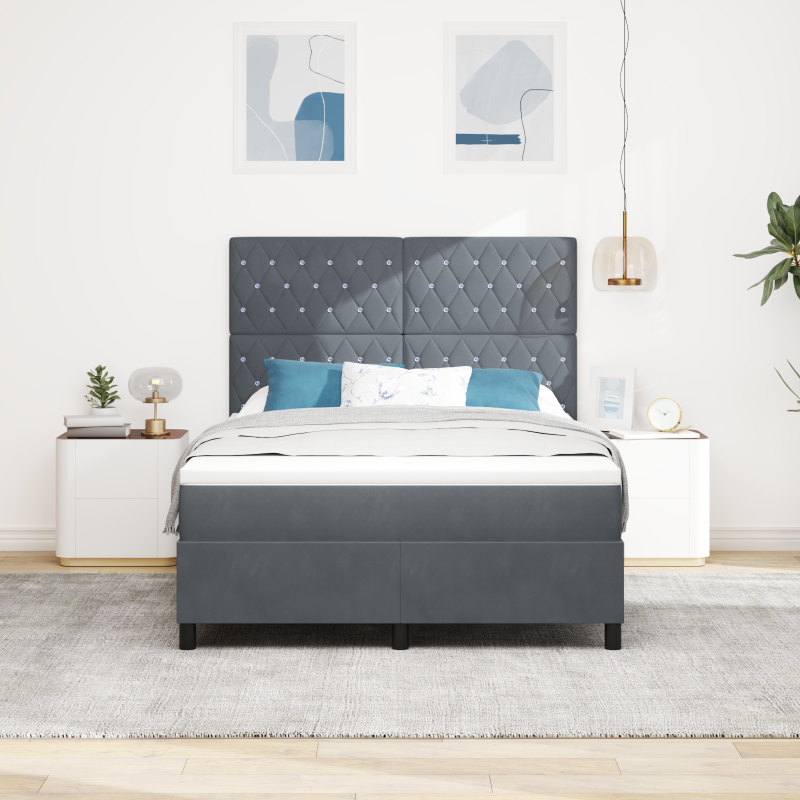 Boxspringbett mit Matratze & LED Dunkelgrau 140x190 cm Samt