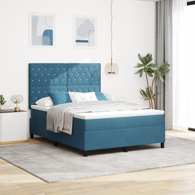 Boxspringbett mit Matratze & LED Dunkelblau 140x190 cm Velvet