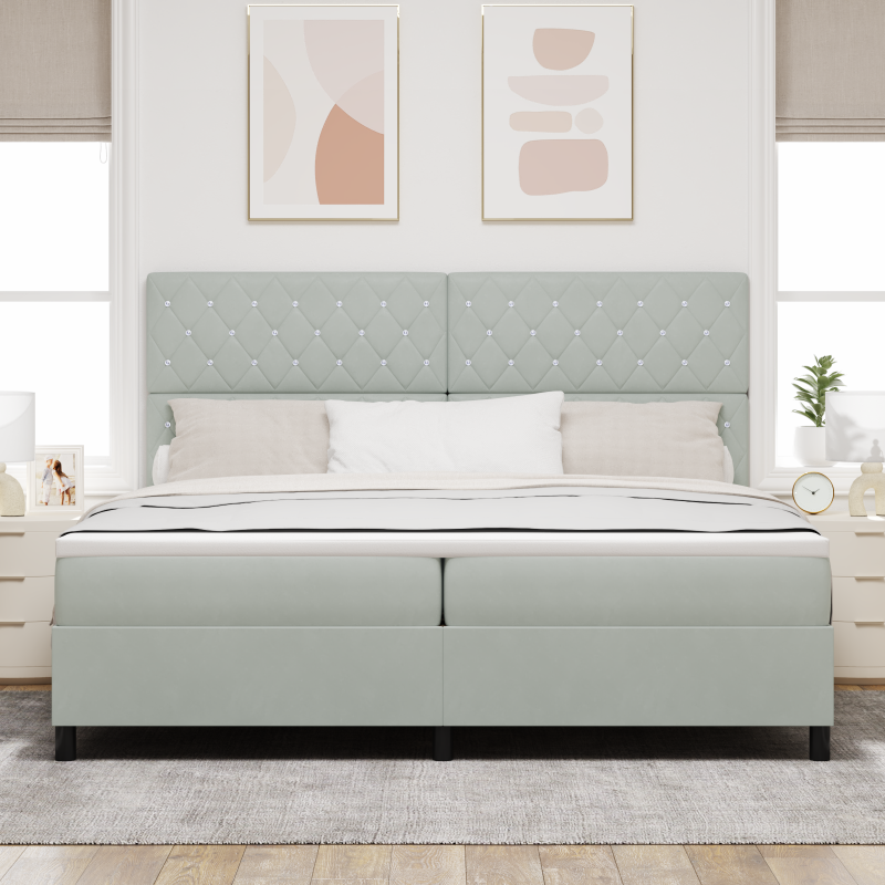 Boxspringbett mit Matratze & LED Licht Grau 200x200 cm Velours