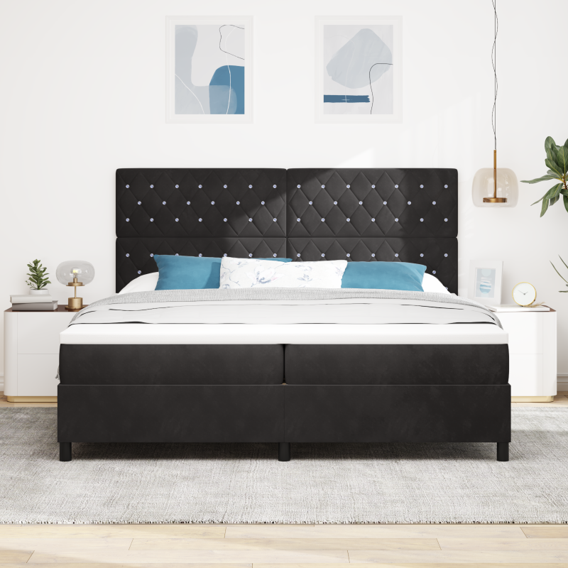 Boxspringbett mit Matratze & LED Schwarz 200x200 cm Samt
