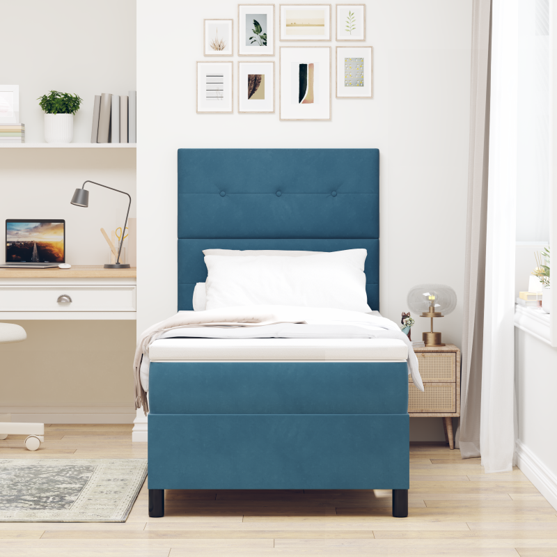 Boxspringbett mit Matratze & LED Dunkelblau 90x190 cm Samt