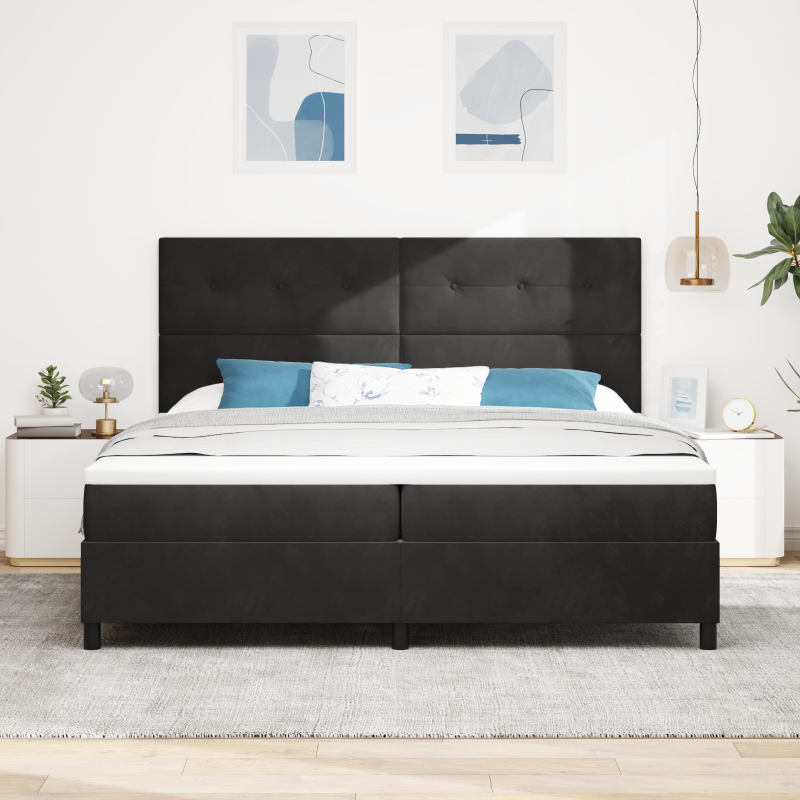 Boxspringbett mit Matratze & LED Schwarz 200x200 cm Samt