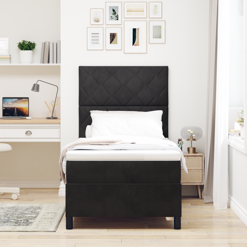 Boxspringbett mit Matratze & LED Schwarz 100x200 cm Samt