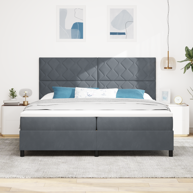 Boxspringbett mit Matratze & LED Dunkelgrau 200x200 cm Velvet