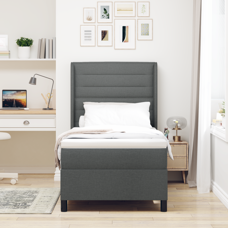 Boxspringbett mit Matratze & LED - Dunkelgrau, 100x200 cm, Stoff
