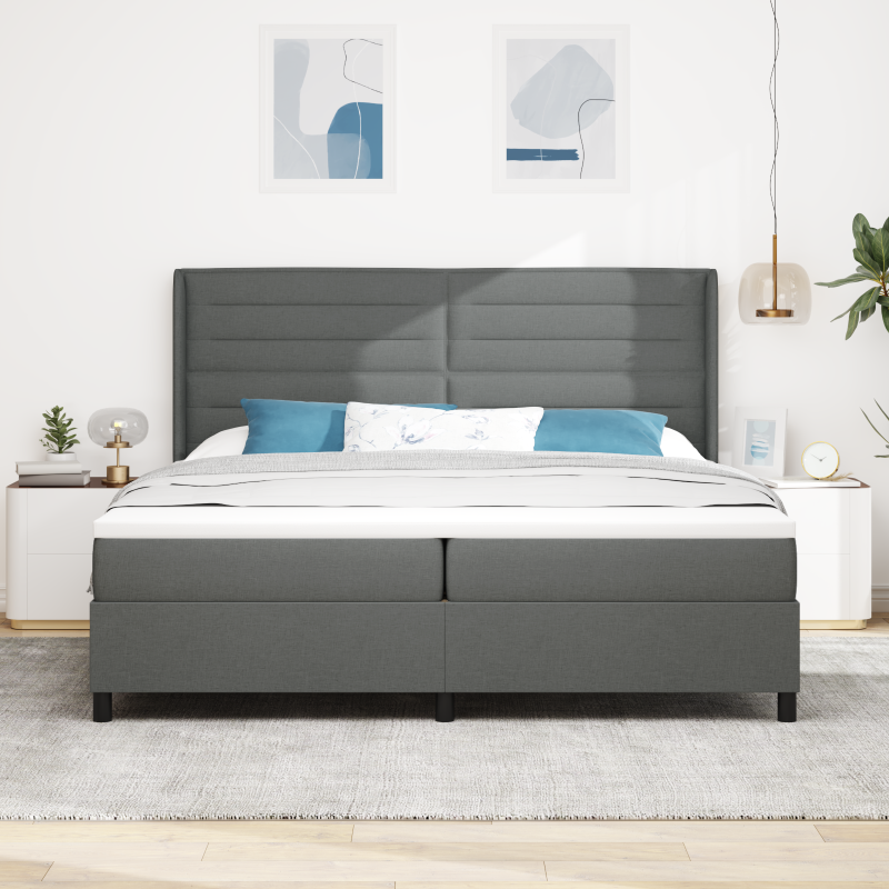 Boxspringbett mit Matratze & LED Dunkelgrau 200x200 cm Stoff