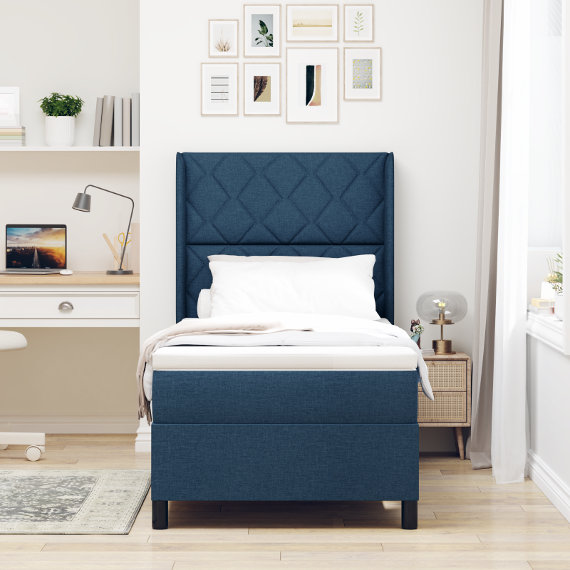 Boxspringbett mit Matratze & LED Blau 90x200 cm Stoff