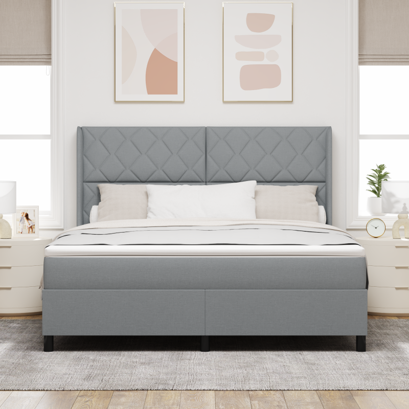 Boxspringbett mit Matratze & LED Licht Grau 180x200 cm Stoff