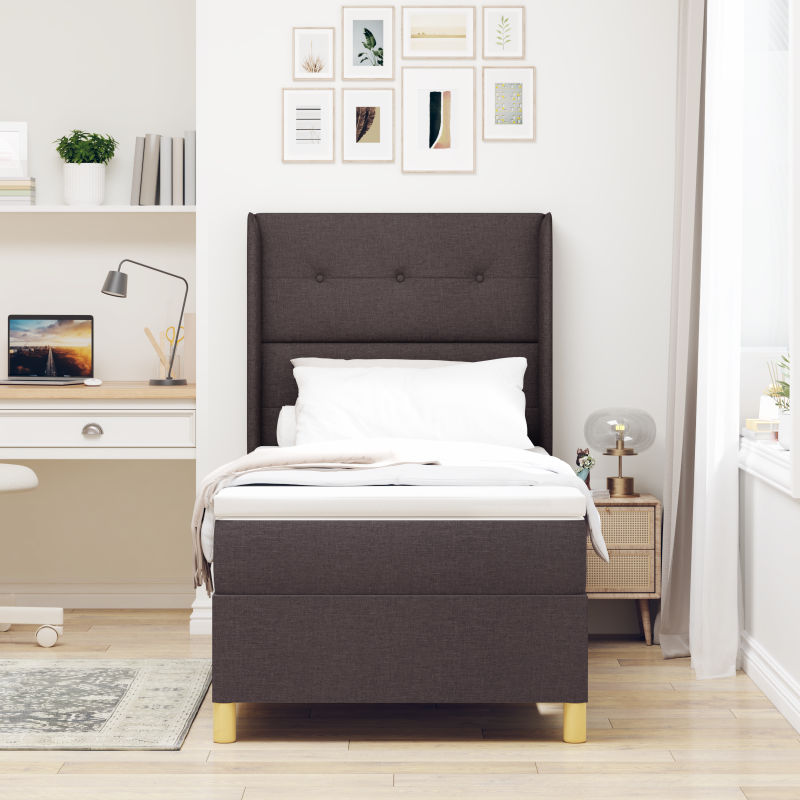 Boxspringbett mit Matratze & LED Dunkelbraun 90x200 cm Stoff