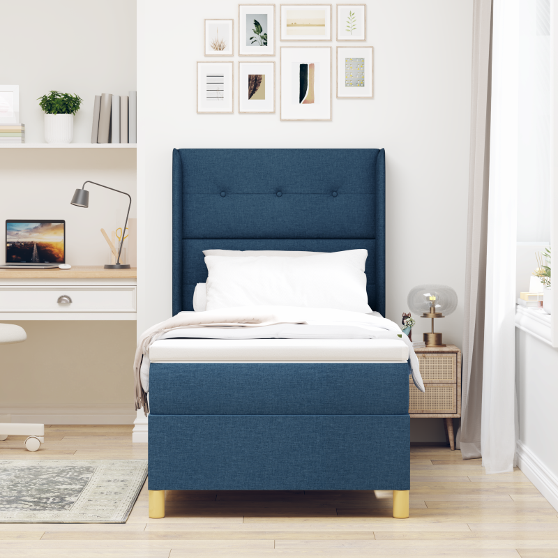 Boxspringbett mit Matratze und LED Blau 90x200 cm Stoff