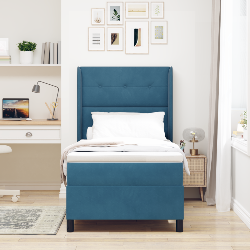 Boxspringbett mit Matratze & LED Dunkelblau 90x200 cm Samt