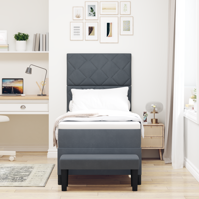 Boxspringbett mit Matratze & Bank Dunkelgrau 80x200 cm Samt