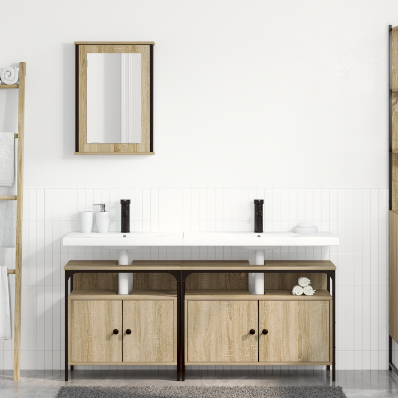 3-teiliger Badezimmer Schranksatz Sonoma Eiche Holzwerkstoff