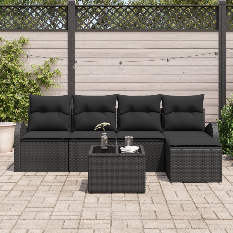 6-teiliges Garten Sofa Set mit Kissen Beige Poly Rattan