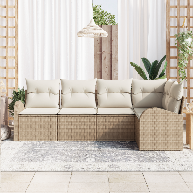8-teiliges Garten-Sofa-Set mit Kissen in Beige, Poly Rattan