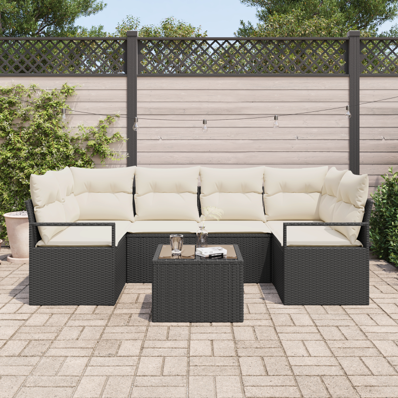 4-teiliges Garten Sofa Set mit Kissen Grau Poly Rattan