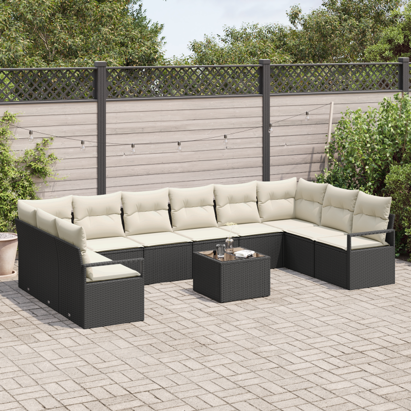 8-teiliges Garten Sofa Set mit Kissen in Schwarz, Poly Rattan