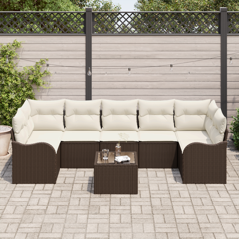 8-teiliges Garten-Sofa-Set mit Kissen Braun Poly Rattan