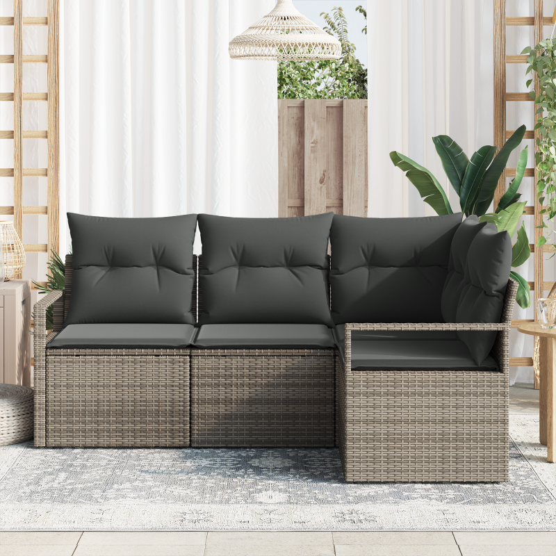 4-teiliges Garten Sofa Set mit Kissen Grau Poly Rattan