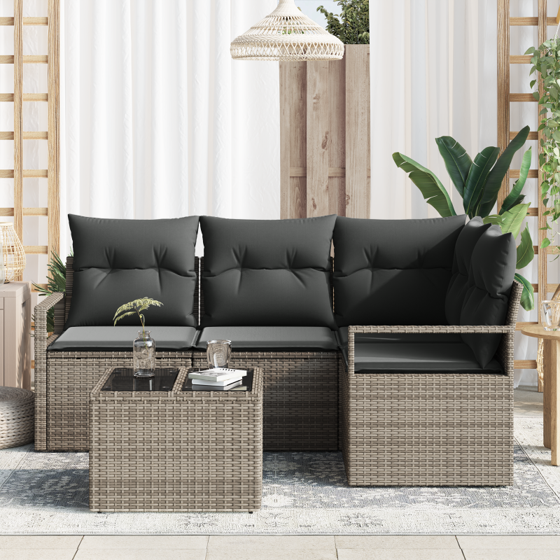 4-teiliges Garten Sofa Set mit Kissen Schwarz Poly Rattan