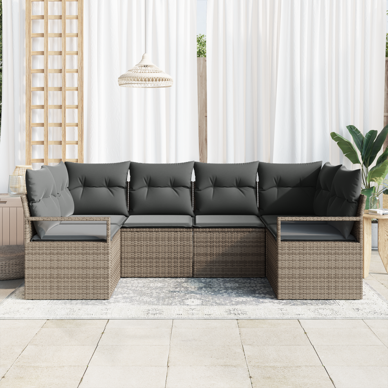 6-teiliges Garten-Sofa-Set mit Kissen Grau Poly Rattan
