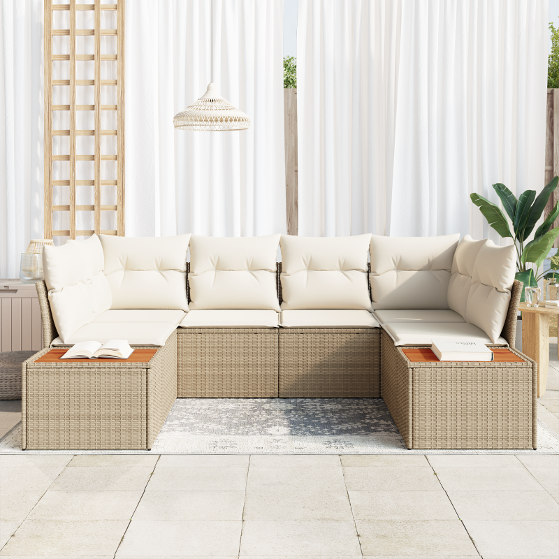 6-teiliges Garten Sofa Set mit Kissen aus beige poly Rattan