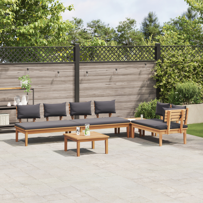 5-teiliges Garten Esstisch Set mit Kissen aus massivem Teakholz