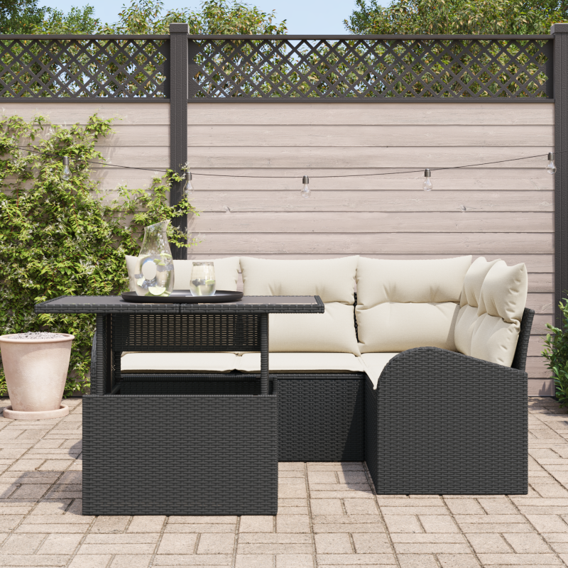 5-teiliges Garten Sofa Set mit Kissen Schwarz Poly Rattan
