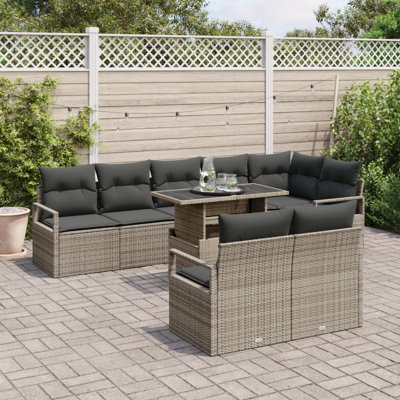9-teiliges Garten Sofa Set mit Kissen Grau Poly Rattan