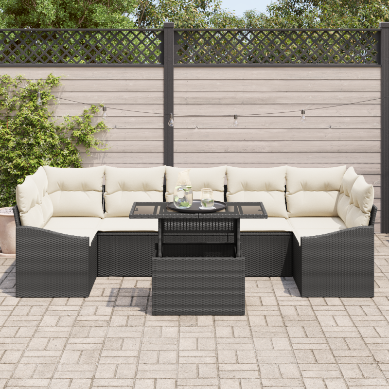 9 teiliges Garten Sofa Set mit Kissen Braun Poly Rattan