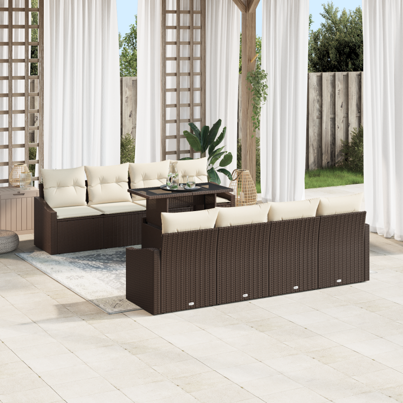 9-teiliges Garten Sofa Set mit Kissen Beige Poly Rattan