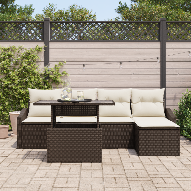 7-teiliges Garten-Sofa-Set mit Kissen Schwarz Poly-Rattan