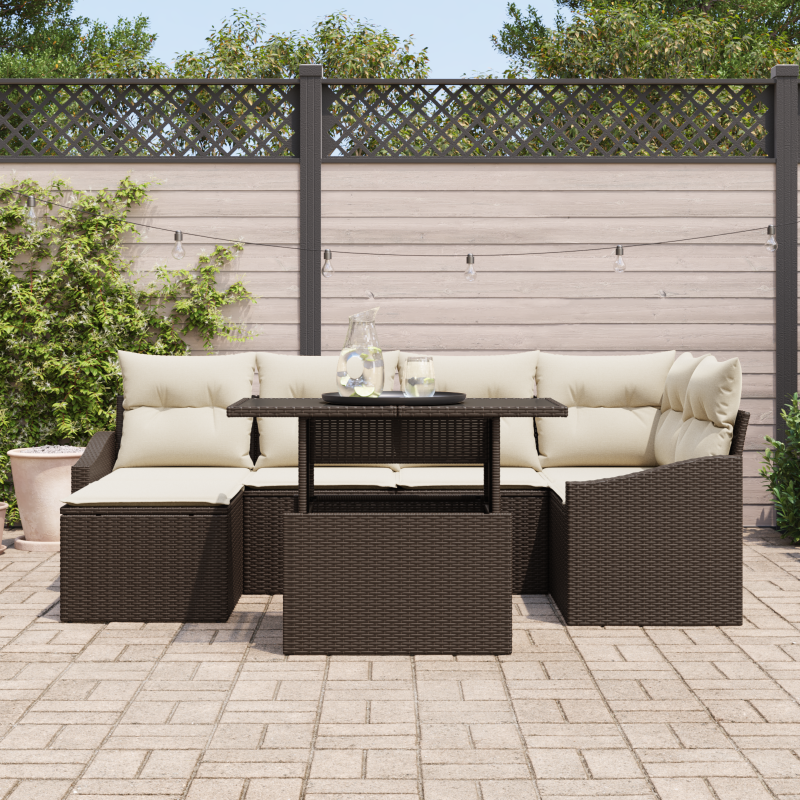 5-teiliges Garten Sofaset mit Kissen Braunes Poly Rattan