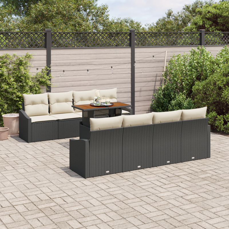 5-teiliges Garten-Sofaset mit Kissen Schwarz Poly-Rattan Akazie