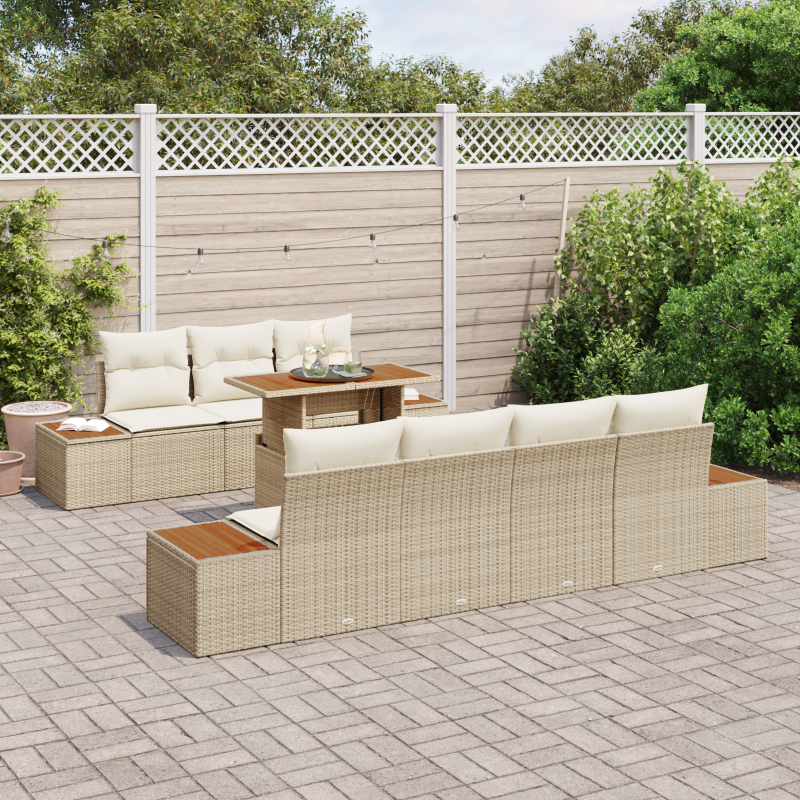 8-teilige Garten Sofa Set mit Kissen Beige Poly Rattan